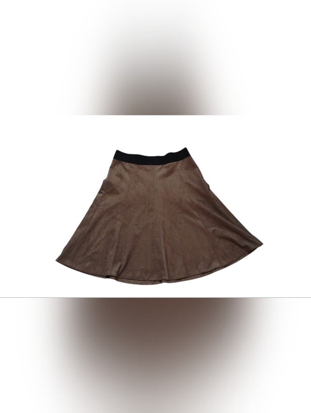 Alfani Brown Suede Like A-Line Skirt w Black Waistband SZ 6